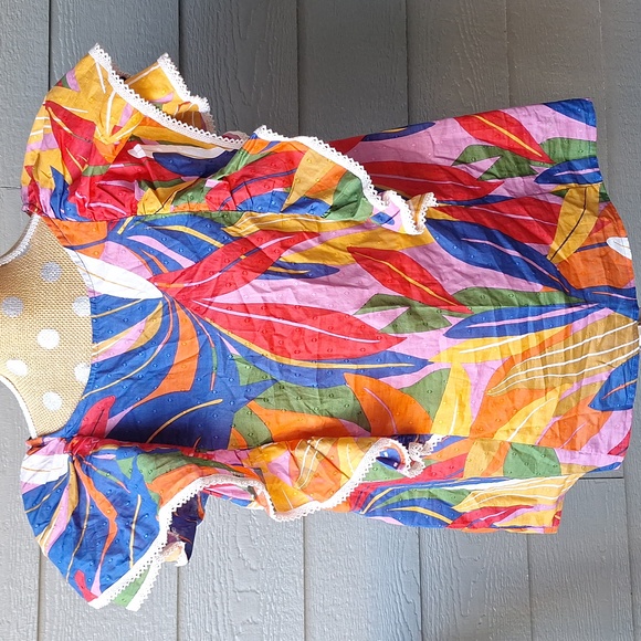 NWT Tropical Palm Leaf Print Plus Size 1X Puff Sleeve Boho Peasant Blouse *read* - Picture 2 of 11